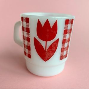 Vintage Termocrisa Red Tulip Milk Glass Stackable Mug